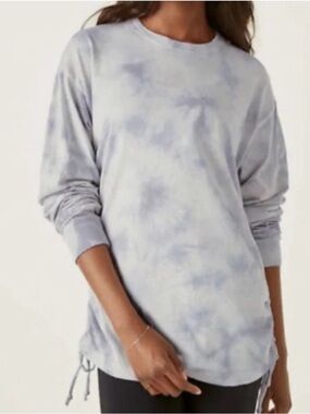 NWT Victorias Secret PINK Campus Crew Ruched Sides Long Sleeve Tie Dye Large